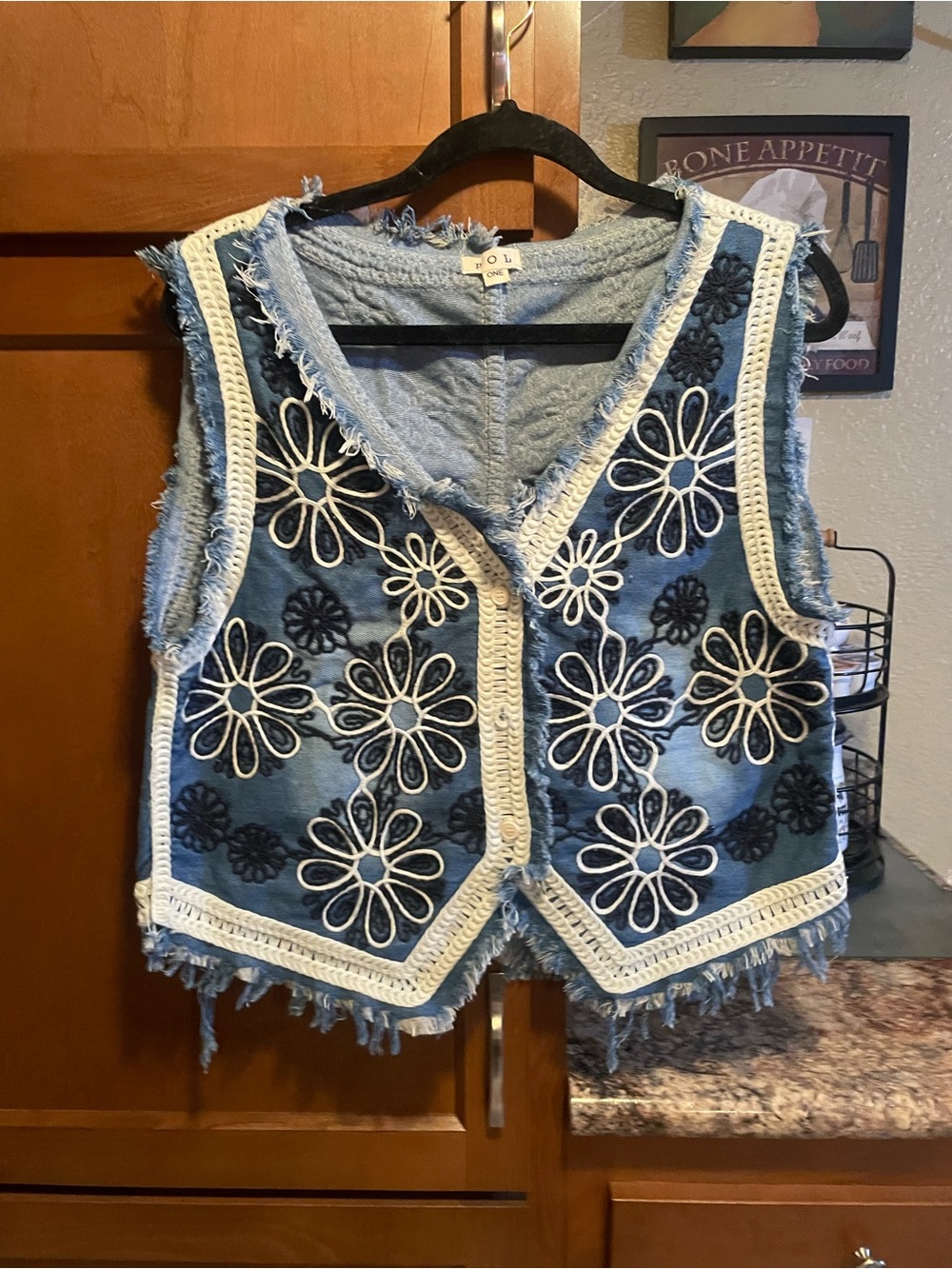 POL Light Blue Denim Crochet-Trim Vest